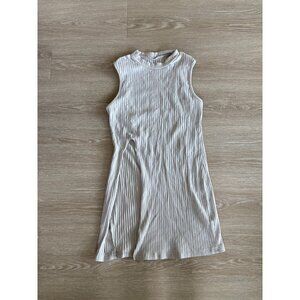Linen Blend White High Neck Knit Sleeveless Bodycon Tank Top Women's Size S/M